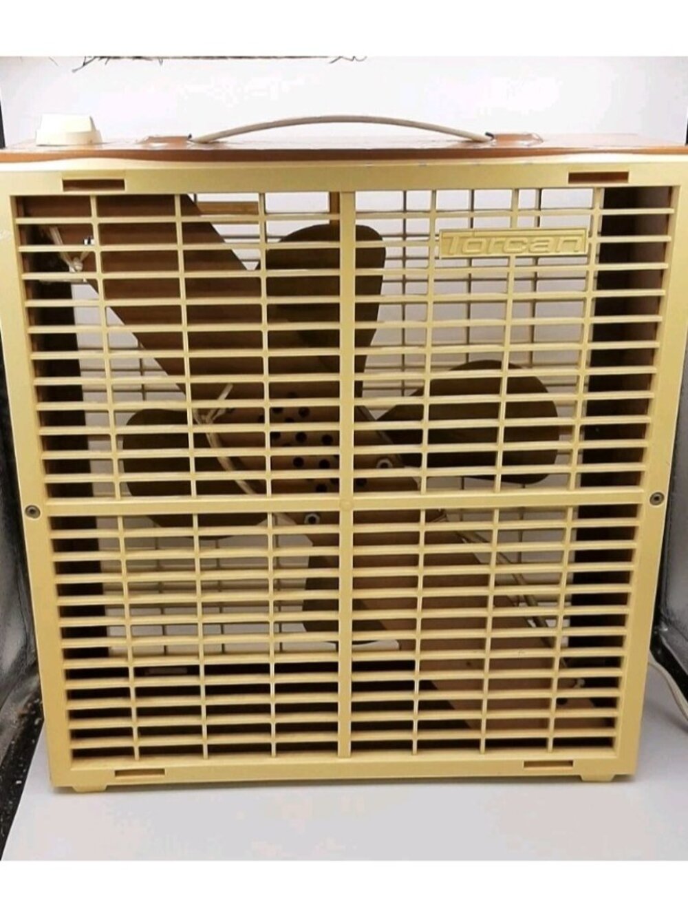 Vintage Square 13 In Torcan 3 Speed Fan Model 1125 Clean Electric Working Handle